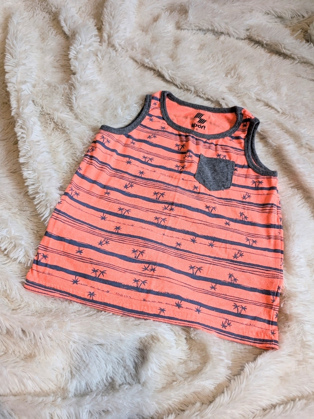 The Children's Place Sport Coral & Gray Striped Palm Tank Top with Pocket 3T